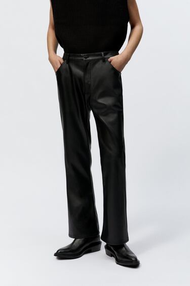 FAUX LEATHER FLARE TROUSERS