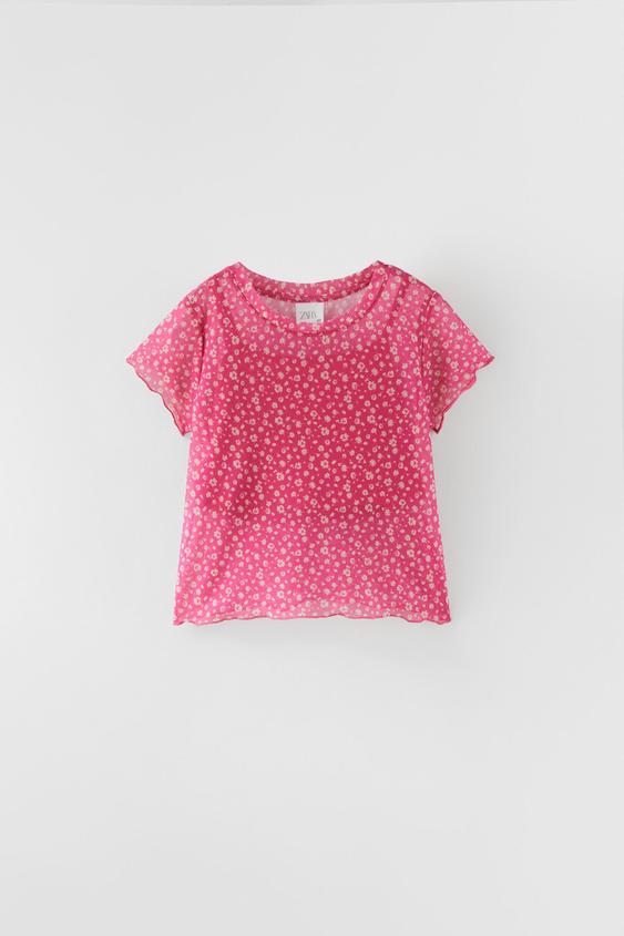 CAMISETA COMBINADA TUL FLORES - Rosa | ZARA España
