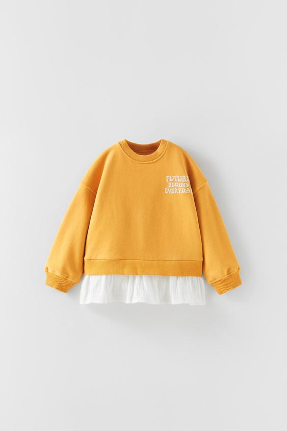 Sweatshirt With Embroidered Text Dark Yellow Zara United States Sweatshirt With Embroidered Text Dark Yellow Zara United States