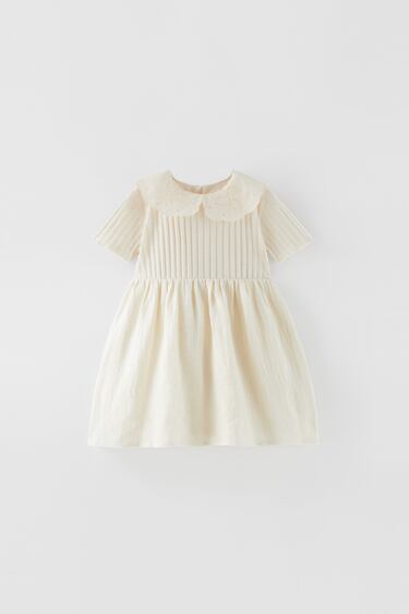 CONTRAST DRESS WITH EMBROIDERED BIB COLLAR
