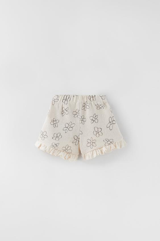 RUSTIC FLORAL BERMUDA SHORTS - Ecru 