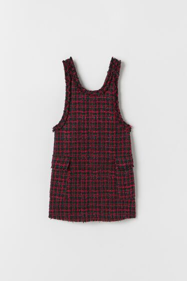 TEXTURED WEAVE PINAFORE DRESS WITH POCKETS