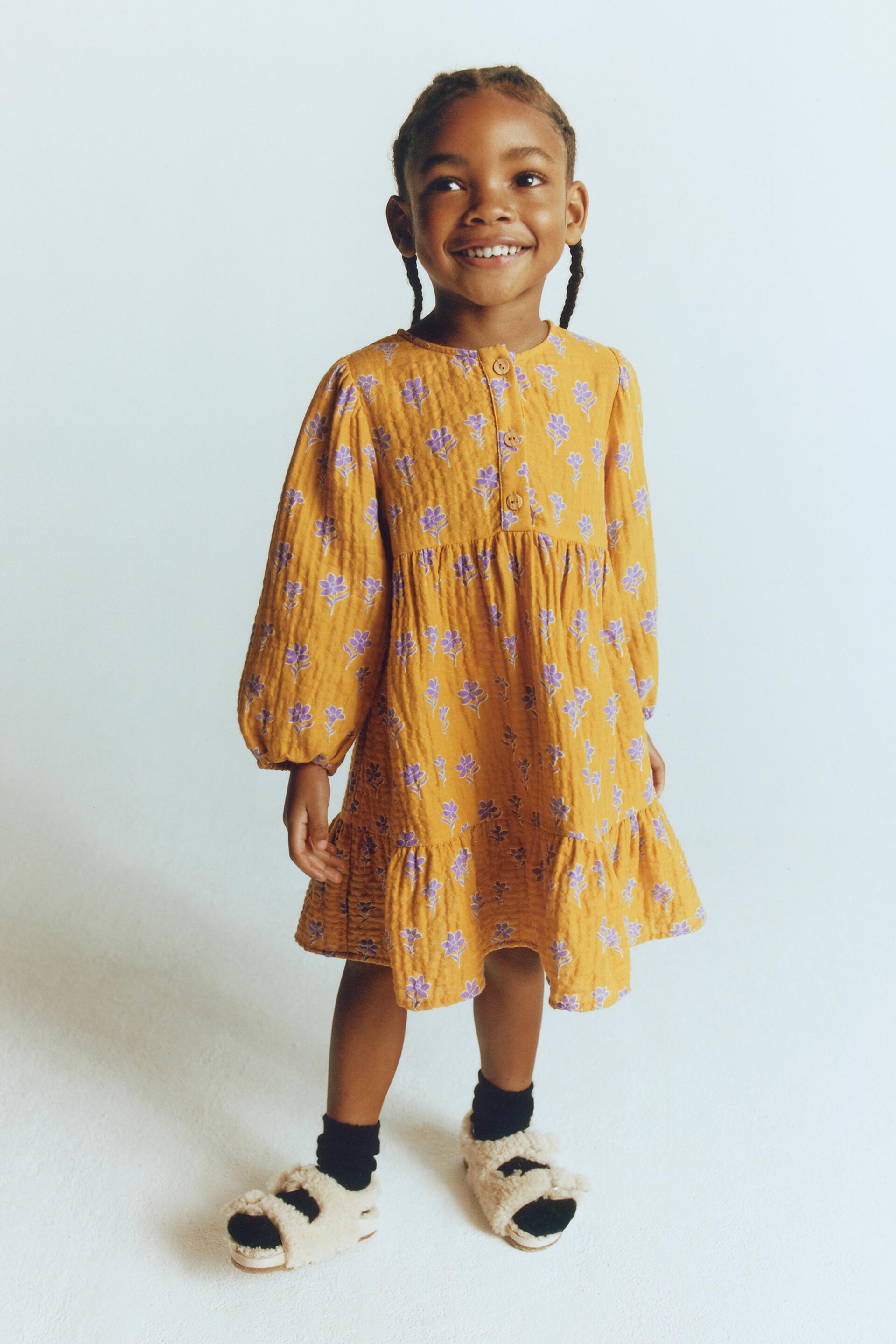 FLORAL TEXTURED DRESS - Ochre | ZARA Spain