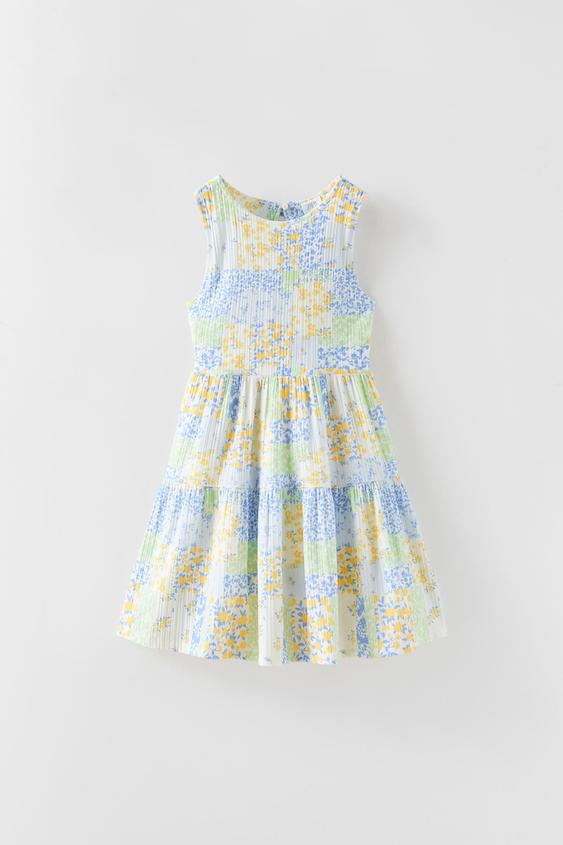 フラワーパッチワークワンピース ブルー Zara Japan 日本 フラワーパッチワークワンピース ブルー Zara Japan 日本