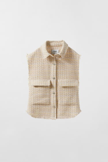 TEXTURED WAISTCOAT WITH FRAYED TRIMS