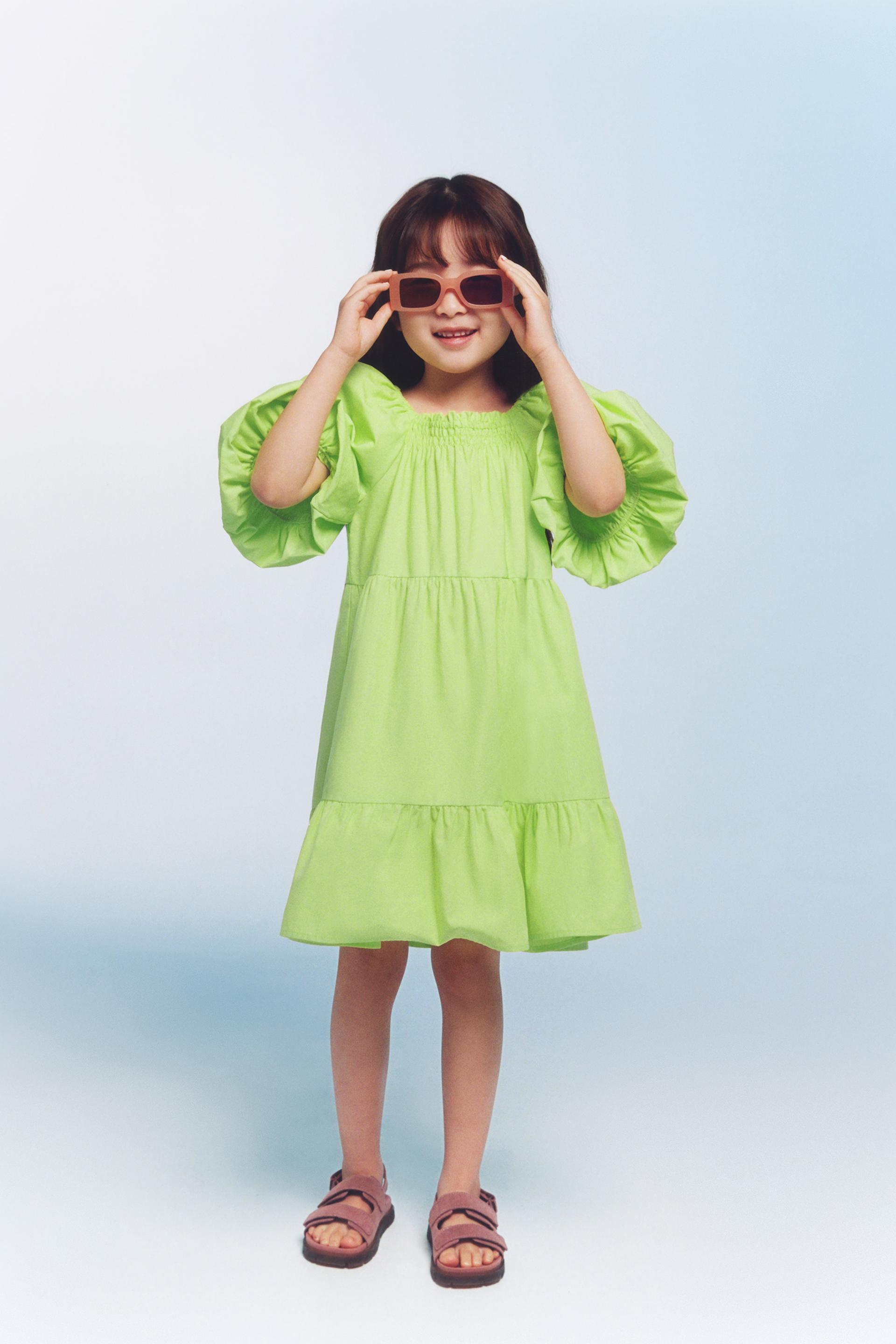 パフスリーブ付きポプリンワンピース ライム Zara Japan 日本 パフスリーブ付きポプリンワンピース ライム Zara Japan 日本