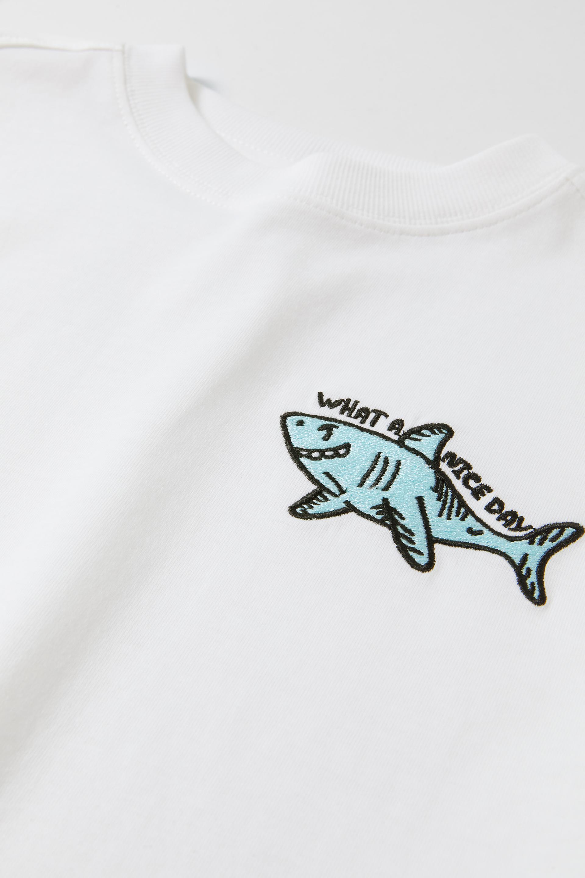 EMBROIDERED SHARK T-SHIRT - White 