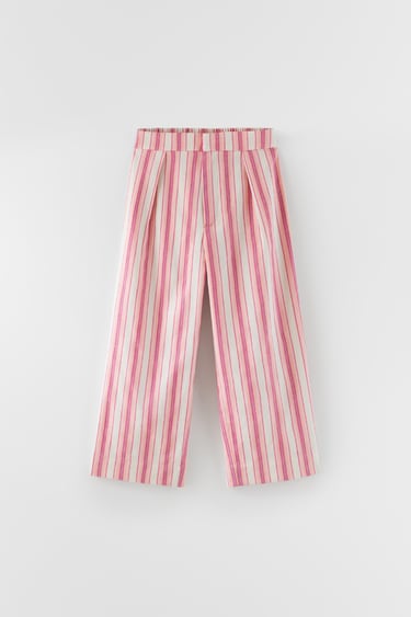 STRIPED LINEN BLEND TROUSERS WITH PLEATS