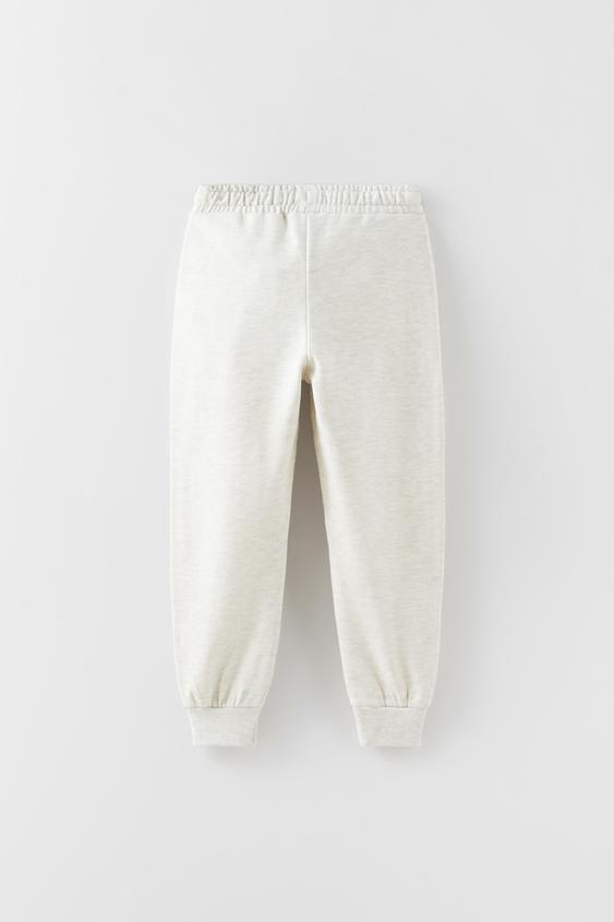 PANTALONI IN FELPA BASIC CON SCRITTA - Ecrù / Mélange | ZARA Italia / Italy