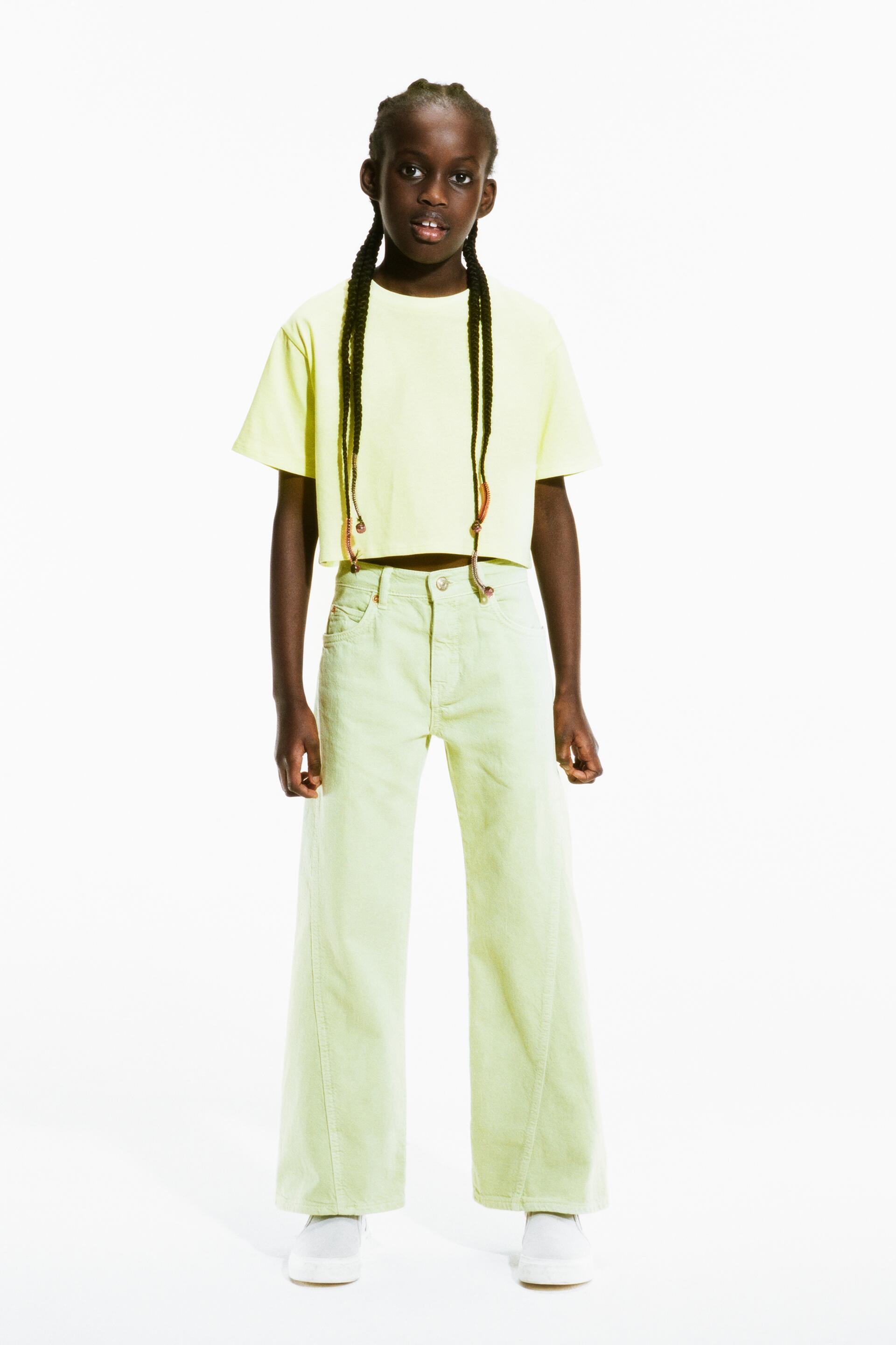 WIDE LEG SOLID COLOR JEANS - Lime green 