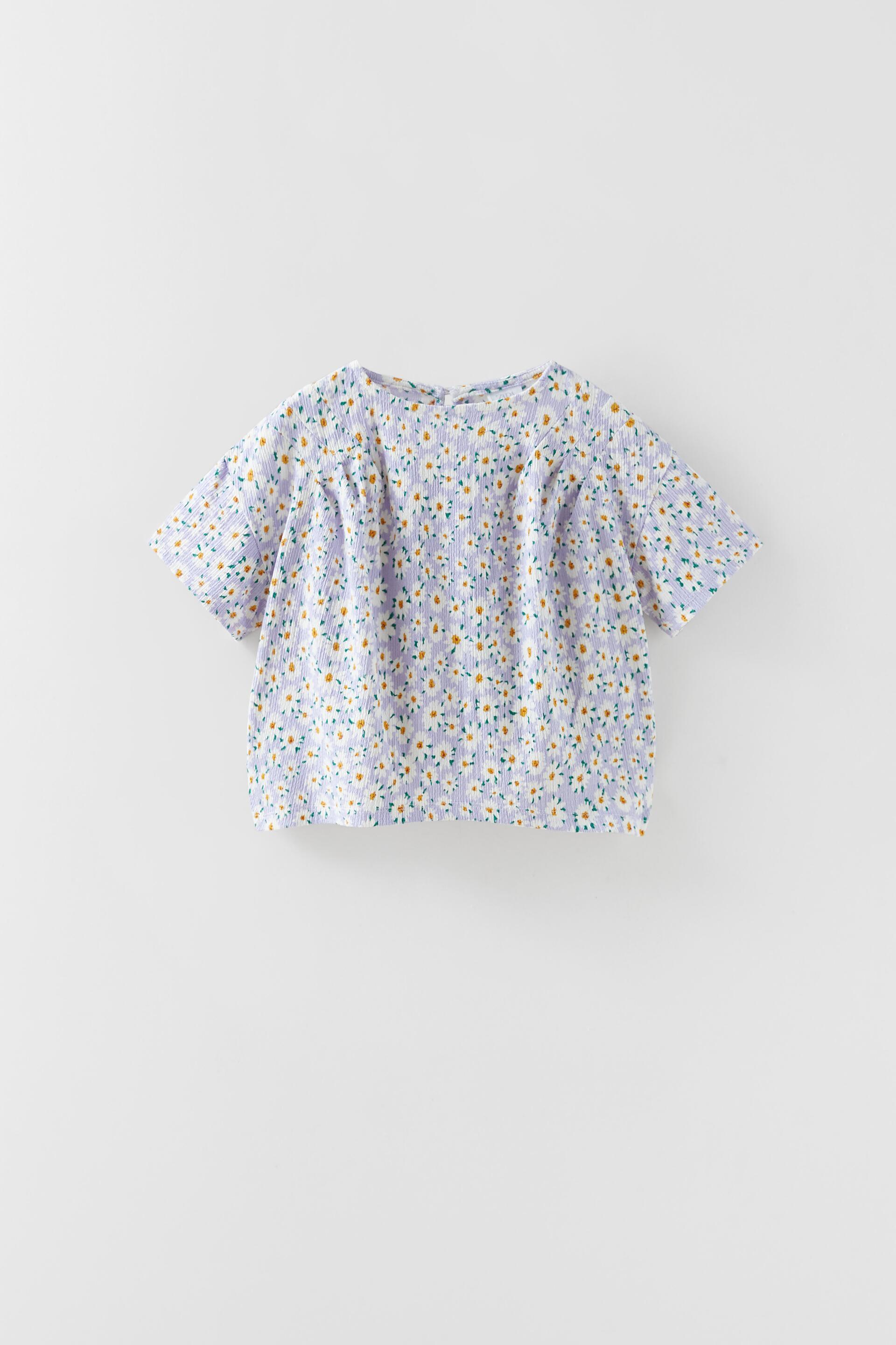 TEXTURED FLORAL T-SHIRT - Violet | ZARA 