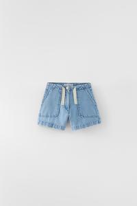 PAPERBAG WAIST DENIM SHORTS - Light 