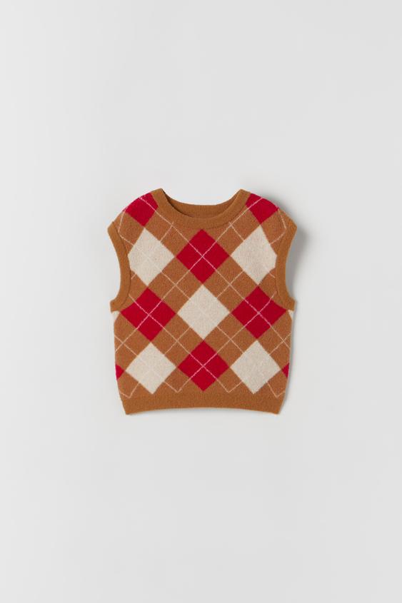 アーガイルニットベスト ライトブラウン Zara Japan 日本 アーガイルニットベスト ライトブラウン Zara Japan 日本