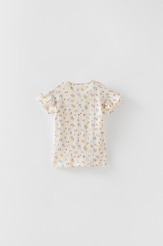 RIBBED FLORAL T-SHIRT - Ecru | ZARA Spain
