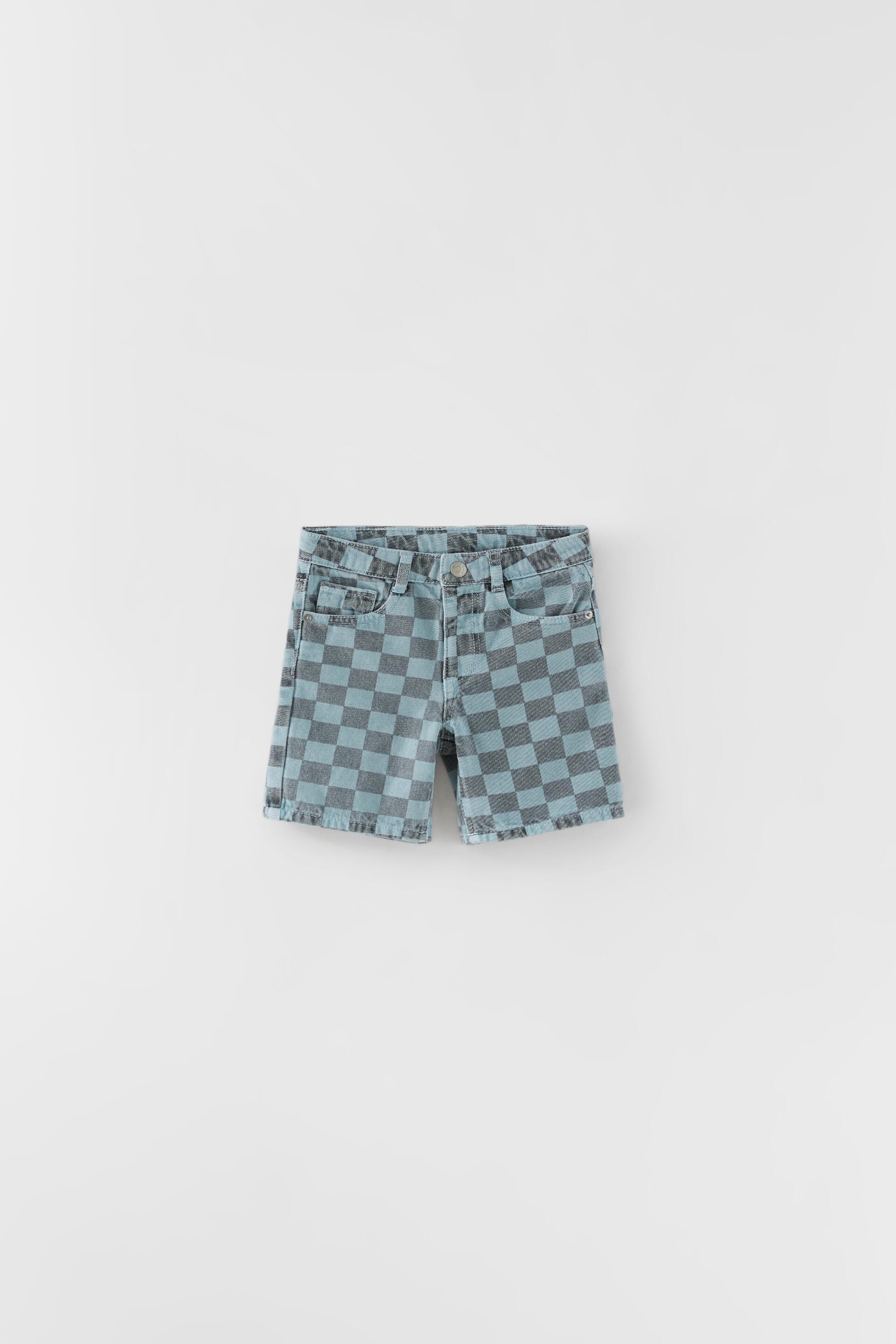 CHECK PRINT DENIM BERMUDA SHORTS 
