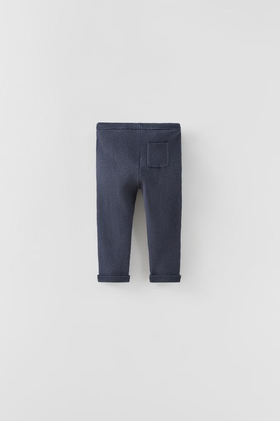 CONTRAST KNIT LEGGINGS - Navy blue 