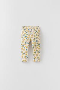 RIBBED FLORAL PRINT LEGGINGS - Vanilla 