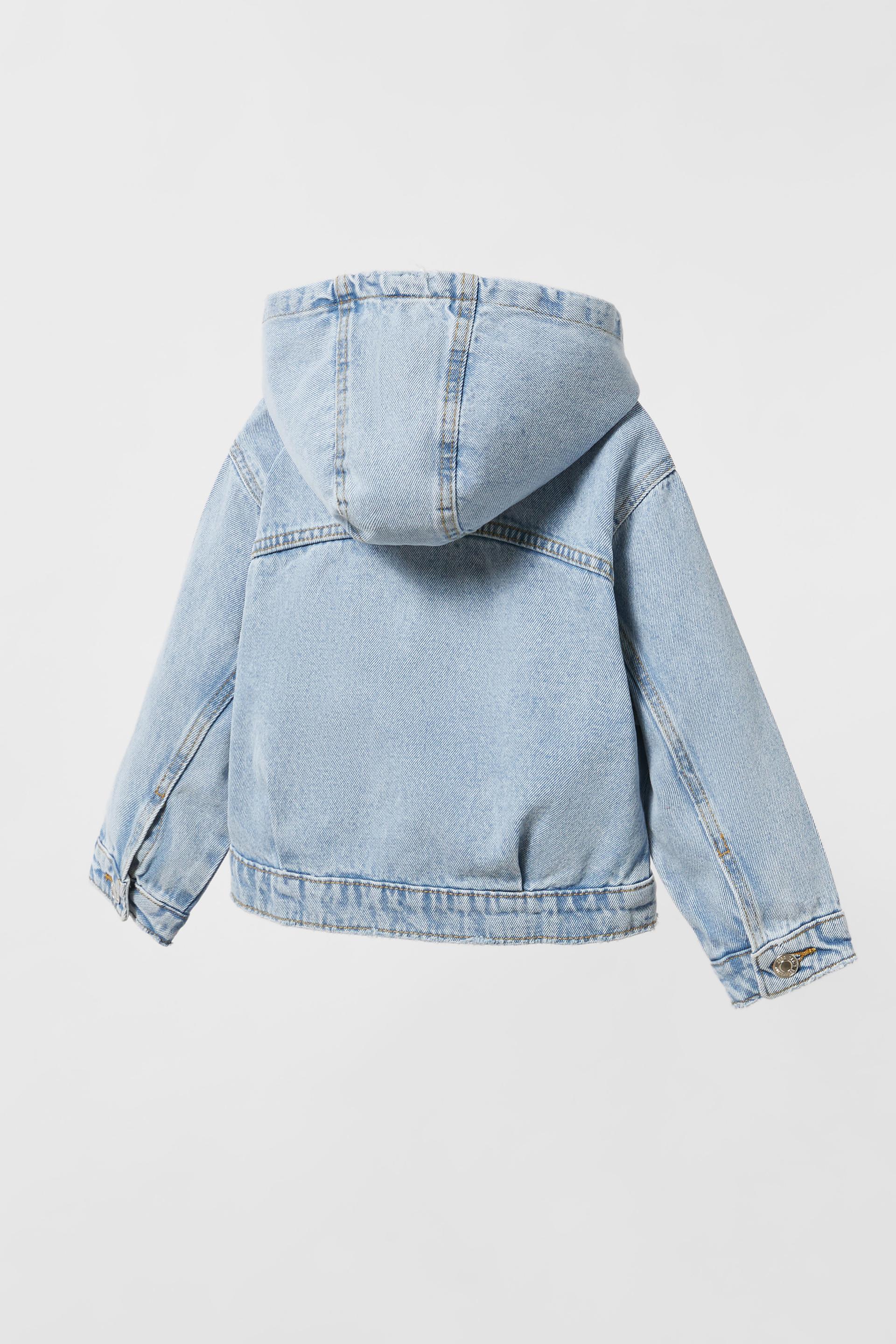 CROPPED DENIM JACKET WITH HOOD - Ecru 