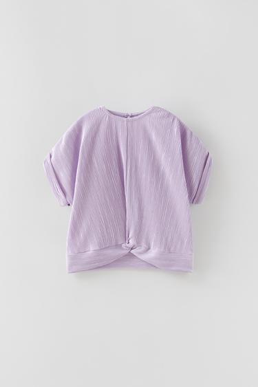 PLEATED T-SHIRT WITH A KNOT - Mauve 