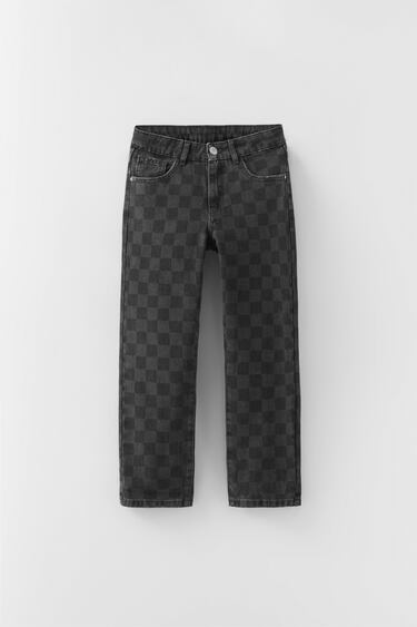 Image 0 of CHECK STRAIGHT FIT JEANS from Zara