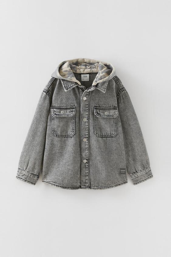 REMOVABLE HOOD DENIM OVERSHIRT - Black | ZARA United States