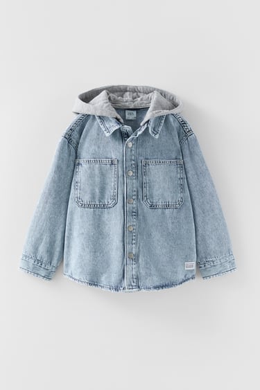 Image 0 of FADED DENIM OVERSHIRT WITH DETACHABLE HOOD from Zara