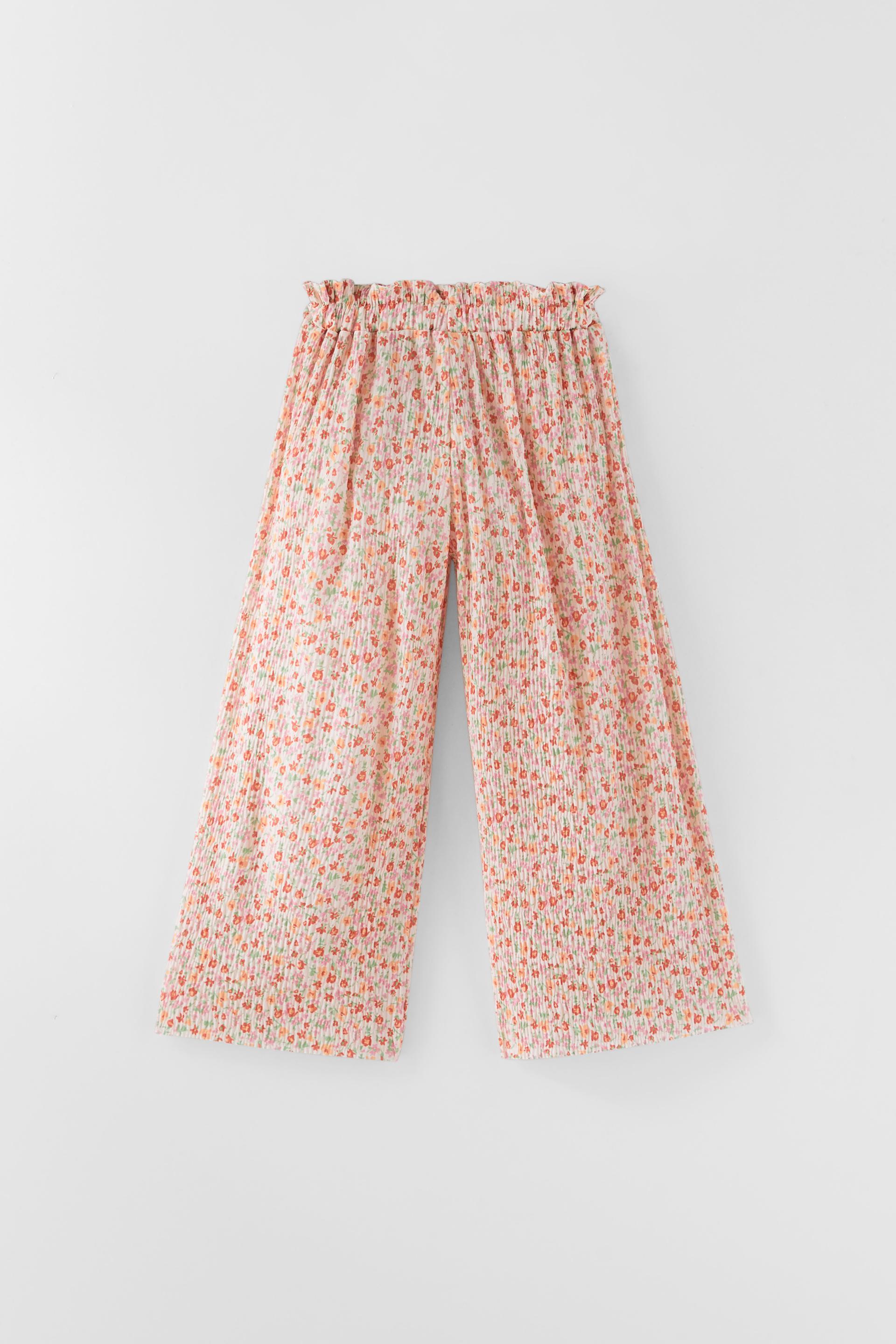 PLEATED FLORAL TROUSERS - Orange | ZARA 
