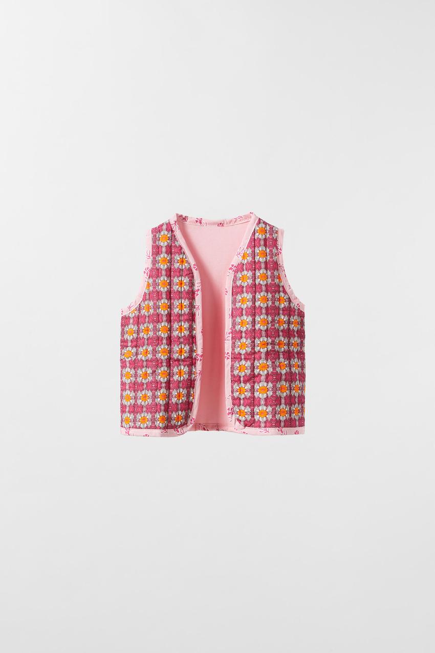 GILET MATELASSE A FLEURS Magenta ZARA France