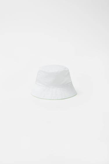 BABY/ BUCKET HAT WITH DRAWSTRING AND EMBROIDERED SLOGAN