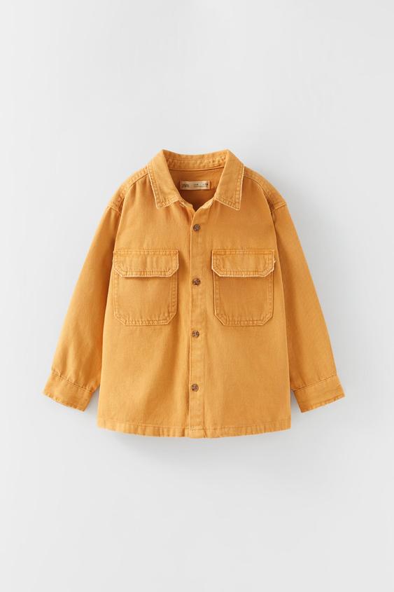 COLOURED DENIM TWILL OVERSHIRT - Curry 