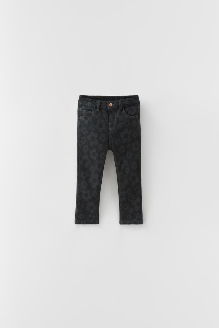 SLIM FIT FLORAL PRINT JEANS - Black 