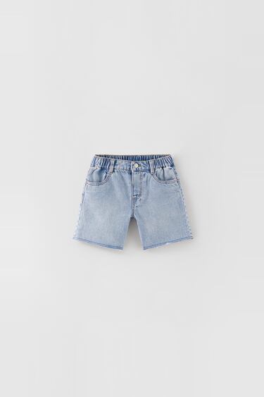 RIPPED DENIM BERMUDA SHORTS WITH PATCH