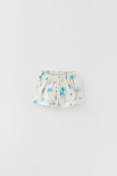 RIBBED PALM TREE BERMUDA SHORTS WITH LETTUCE-EDGE TRIMS