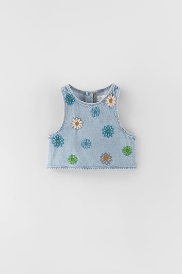 EMBROIDERED DENIM TOP