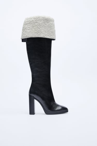 OVER-THE-KNEE LEATHER BOOTS WITH FAUX SHEARLING LINING