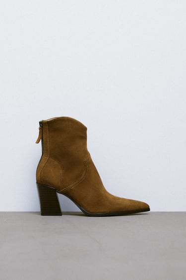 COWBOY SPLIT LEATHER HEELED ANKLE BOOTS