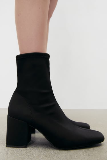HIGH-HEELED FITTED FABRIC ANKLE BOOTS