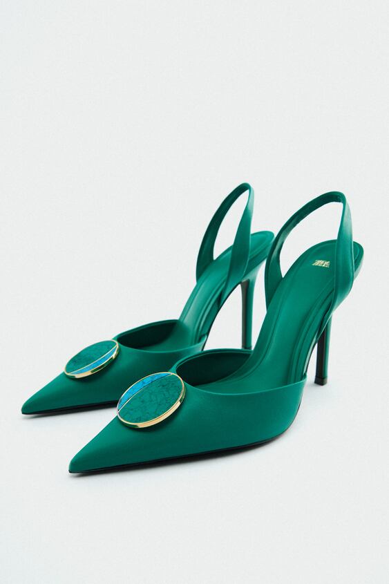 zara.com | Embellished heeled slingback shoes