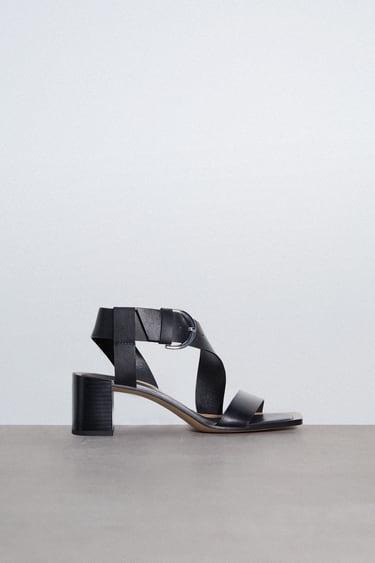 Image 0 of LEATHER STRAPPY SANDALS WITH BUCKLE from Zara