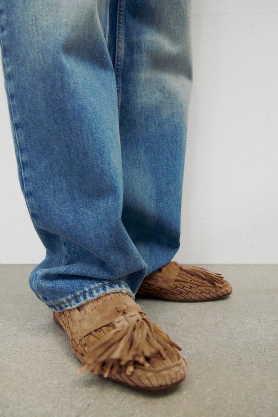 MOCASÍN PLANO SERRAJE TRENZADO - Marrón Arena | ZARA Chile