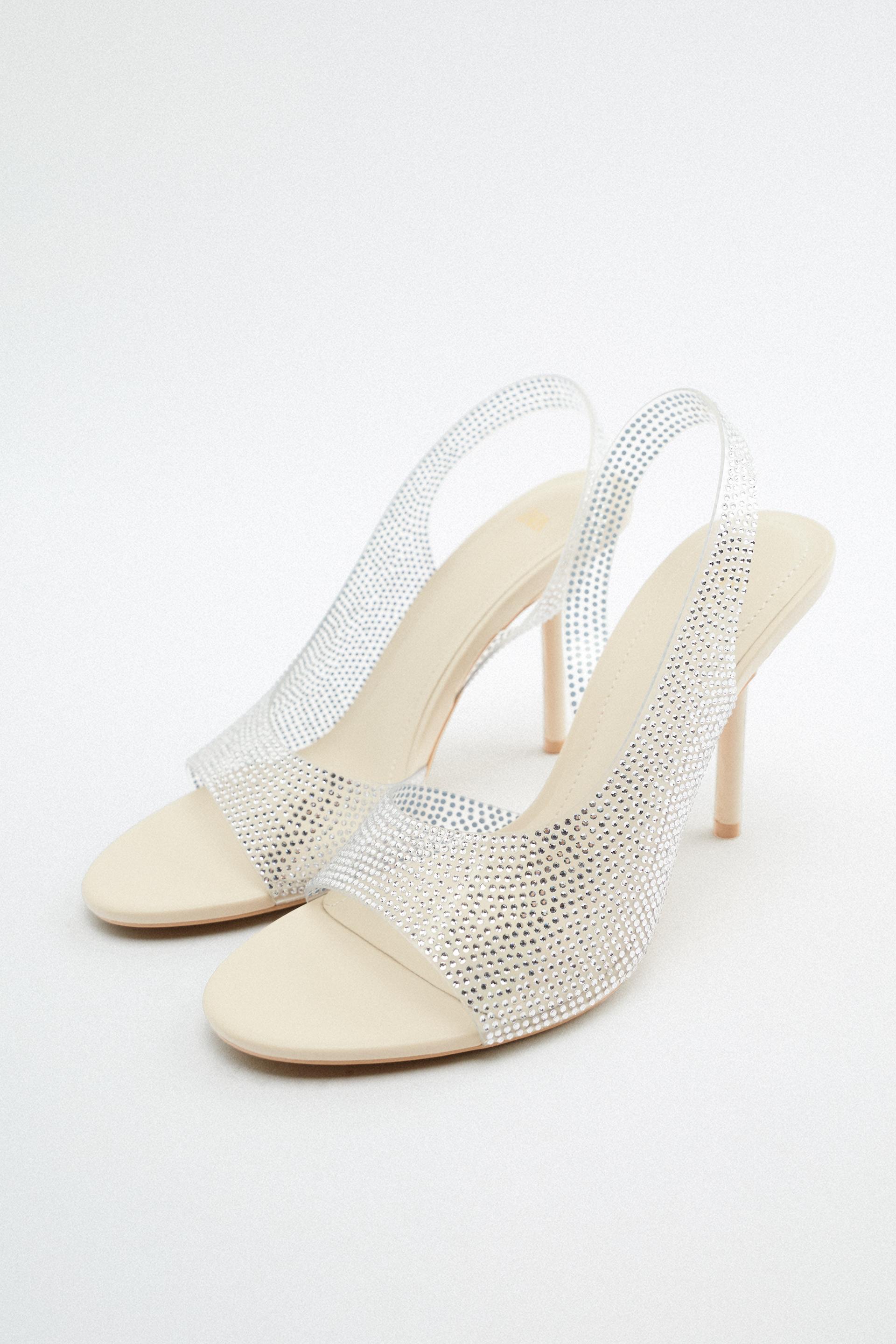 HEELED VINYL SANDALS WITH RHINESTONES 