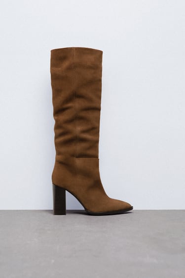 HEELED SUEDE KNEE HIGH BOOTS
