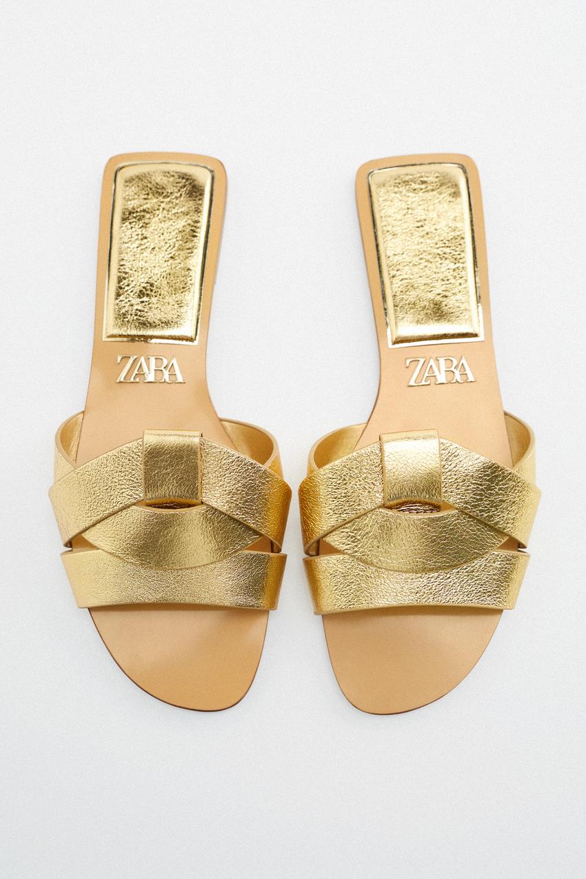 ZARA LOW HEELED CROSSED LEATHER SANDALS - mysavingpoint.com