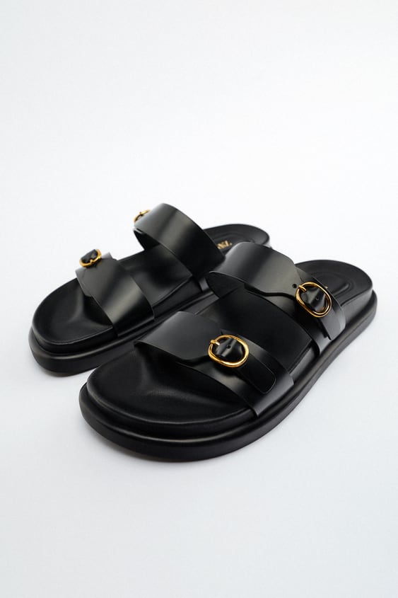 Image 2 of BUCKLED LEATHER FLAT SANDALS from Zara