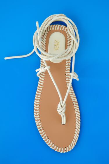 LEATHER FLAT LACE UP SANDALS
