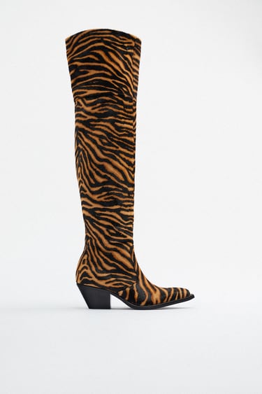 ANIMAL PRINT LEATHER COWBOY KNEE-HIGH BOOTS