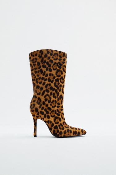ANIMAL PRINT HEELED LEATHER ANKLE BOOTS