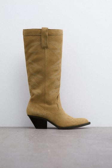 Image 0 of KNEE HIGH SPLIT LEATHER COWBOY BOOTS from Zara