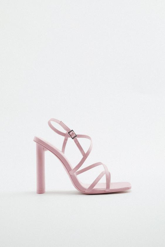 SANDALIA TACÓN TIRAS TEJIDO - Rosa | ZARA México