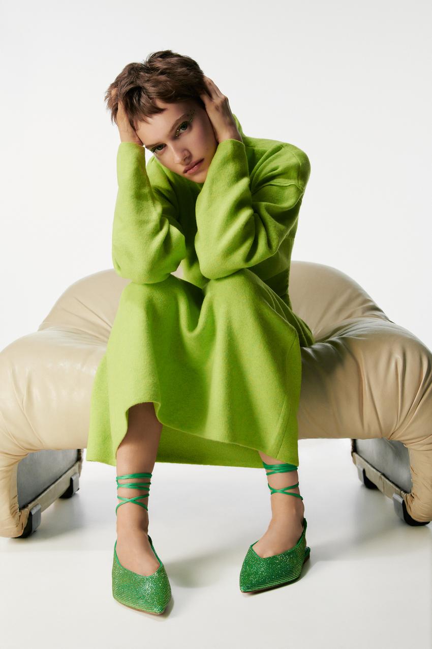 green ballet flats zara